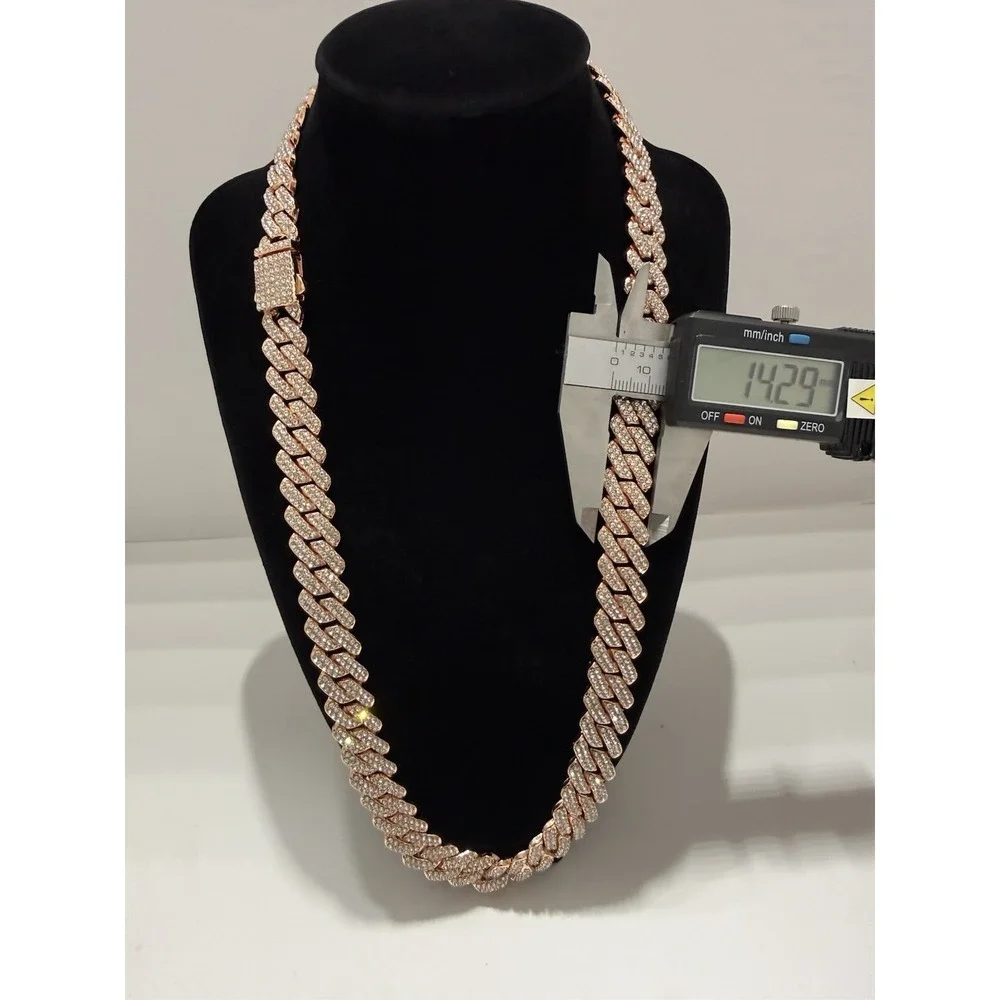 iced out cuban chain crystal vvscz rose gold over stainless 24in 14mm